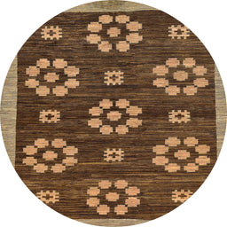 Round Abstract Red Brown Modern Rug, abs125