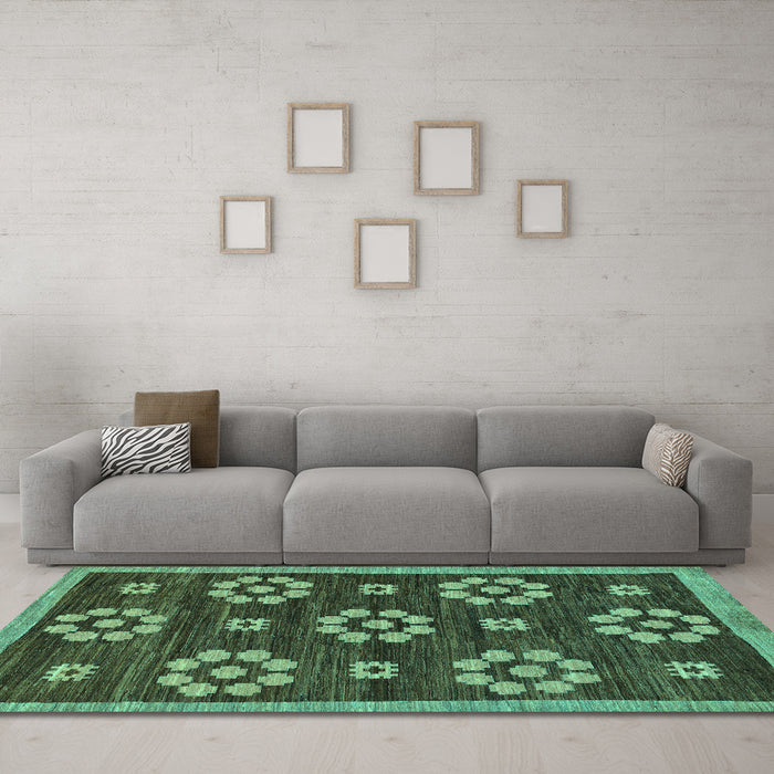 Machine Washable Abstract Turquoise Modern Area Rugs in a Living Room,, wshabs125turq