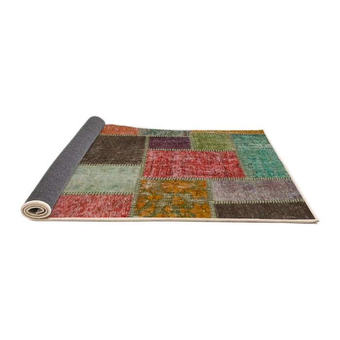 Sideview of Abstract Khaki Green Patchwork Rug, abs1260