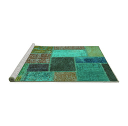 Sideview of Machine Washable Patchwork Turquoise Transitional Area Rugs, wshabs1260turq