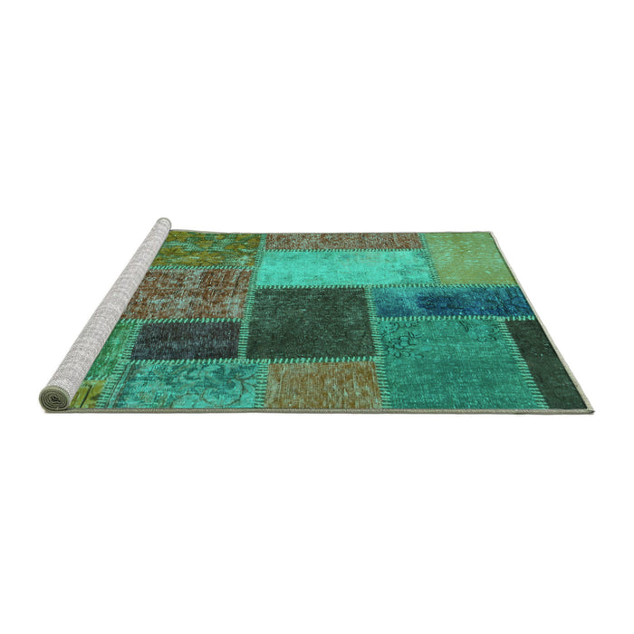 Sideview of Machine Washable Patchwork Turquoise Transitional Area Rugs, wshabs1260turq