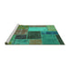 Sideview of Machine Washable Patchwork Turquoise Transitional Area Rugs, wshabs1260turq