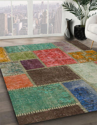 Abstract Khaki Green Patchwork Rug, abs1260