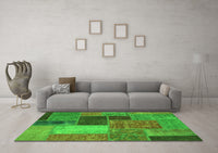 Machine Washable Patchwork Green Transitional Rug, wshabs1260grn