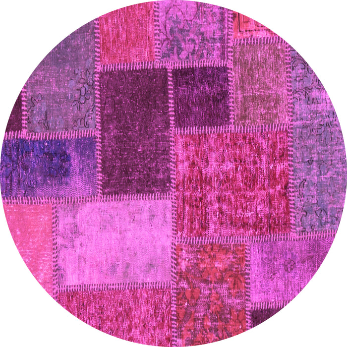 Round Machine Washable Patchwork Pink Transitional Rug, wshabs1260pnk