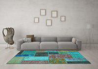 Machine Washable Patchwork Light Blue Transitional Rug, wshabs1260lblu