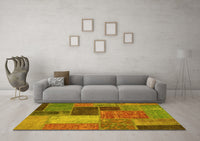 Machine Washable Patchwork Yellow Transitional Rug, wshabs1260yw