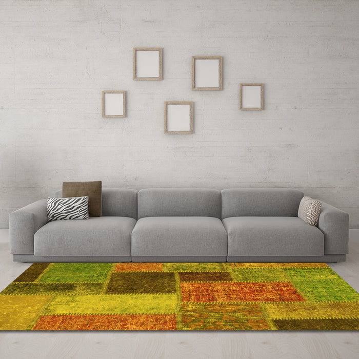 Machine Washable Patchwork Yellow Transitional Rug in a Living Room, wshabs1260yw