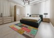 Abstract Khaki Green Patchwork Rug in a Bedroom, abs1260