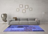 Machine Washable Patchwork Blue Transitional Rug, wshabs1260blu