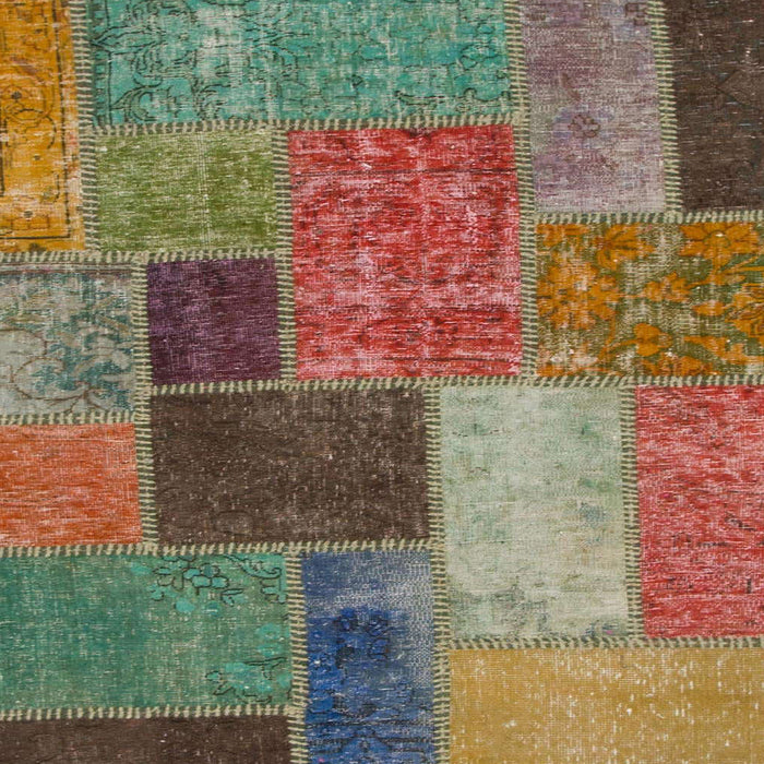 Square Abstract Khaki Green Patchwork Rug, abs1260