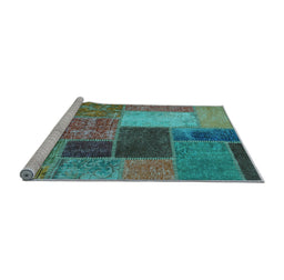Sideview of Machine Washable Patchwork Light Blue Transitional Rug, wshabs1260lblu