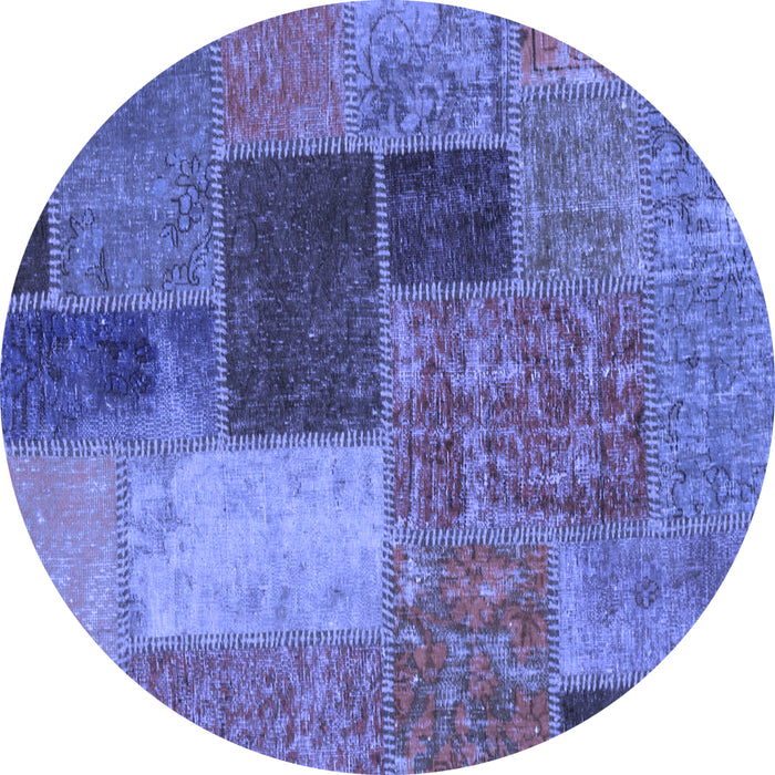 Round Machine Washable Patchwork Blue Transitional Rug, wshabs1260blu