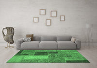 Machine Washable Patchwork Emerald Green Transitional Rug, wshabs1260emgrn