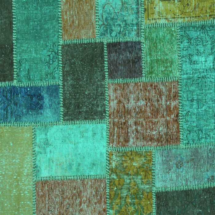 Square Machine Washable Patchwork Turquoise Transitional Area Rugs, wshabs1260turq