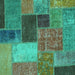 Square Machine Washable Patchwork Turquoise Transitional Area Rugs, wshabs1260turq