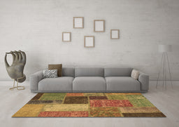 Machine Washable Patchwork Brown Transitional Rug in a Living Room,, wshabs1260brn