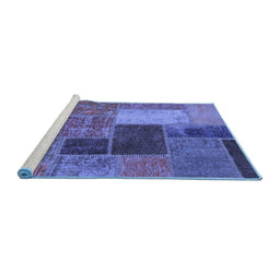Sideview of Machine Washable Patchwork Blue Transitional Rug, wshabs1260blu