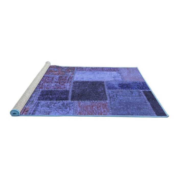 Sideview of Machine Washable Patchwork Blue Transitional Rug, wshabs1260blu