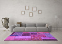 Machine Washable Patchwork Purple Transitional Rug, wshabs1260pur