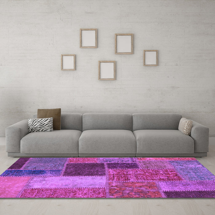 Machine Washable Patchwork Purple Transitional Area Rugs in a Living Room, wshabs1260pur