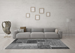 Machine Washable Patchwork Gray Transitional Rug in a Living Room,, wshabs1260gry