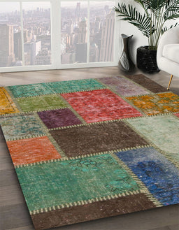 Machine Washable Abstract Khaki Green Rug in a Family Room, wshabs1260