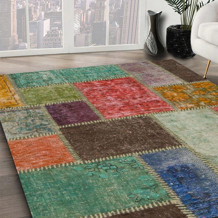 Machine Washable Abstract Khaki Green Rug in a Family Room, wshabs1260
