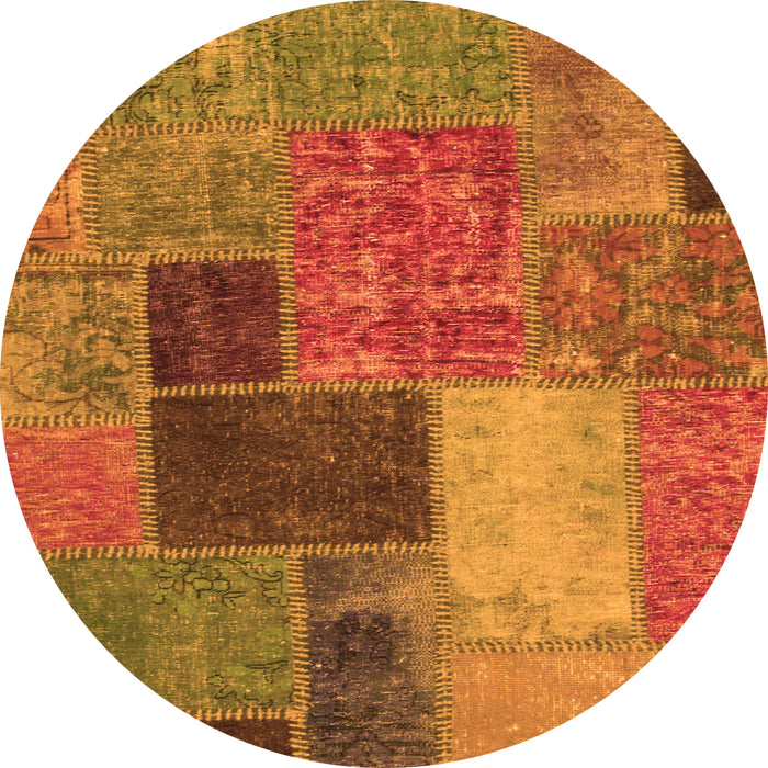 Round Machine Washable Patchwork Orange Transitional Area Rugs, wshabs1260org