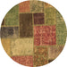 Round Patchwork Brown Transitional Rug, abs1260brn