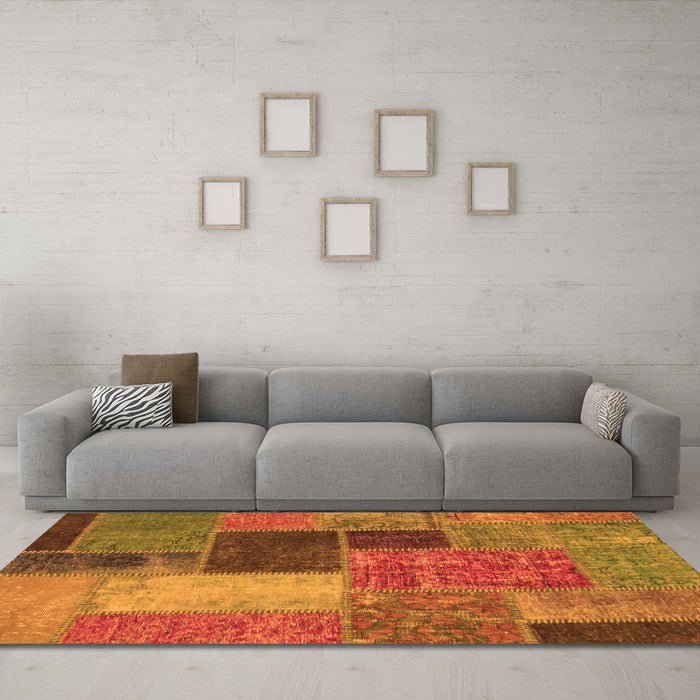Machine Washable Patchwork Orange Transitional Area Rugs in a Living Room, wshabs1260org