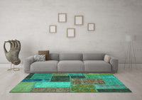 Machine Washable Patchwork Turquoise Transitional Rug, wshabs1260turq