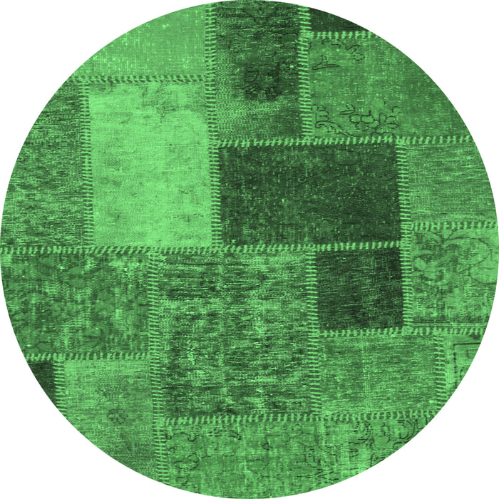 Round Machine Washable Patchwork Emerald Green Transitional Area Rugs, wshabs1260emgrn