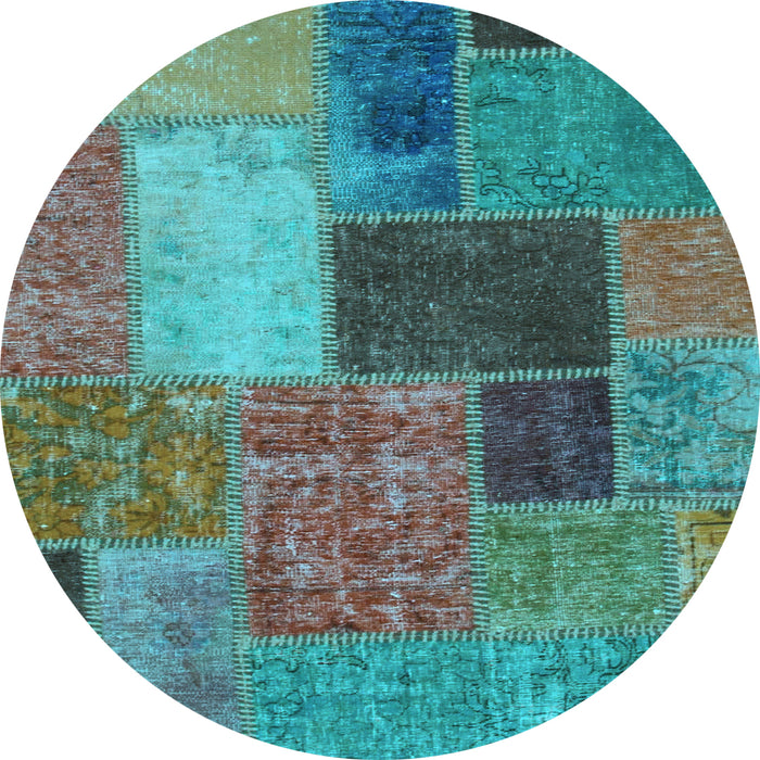 Round Machine Washable Patchwork Light Blue Transitional Rug, wshabs1260lblu
