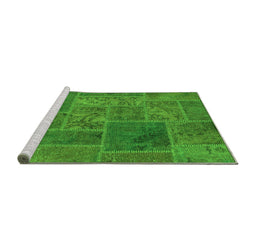 Sideview of Machine Washable Patchwork Green Transitional Area Rugs, wshabs1261grn