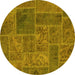 Round Patchwork Yellow Transitional Rug, abs1261yw