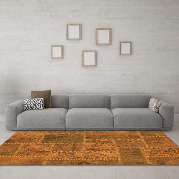 Machine Washable Patchwork Orange Transitional Area Rugs in a Living Room, wshabs1261org