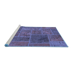 Sideview of Machine Washable Patchwork Blue Transitional Rug, wshabs1261blu