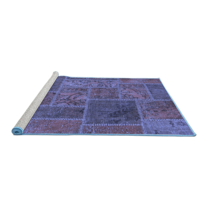 Sideview of Machine Washable Patchwork Blue Transitional Rug, wshabs1261blu