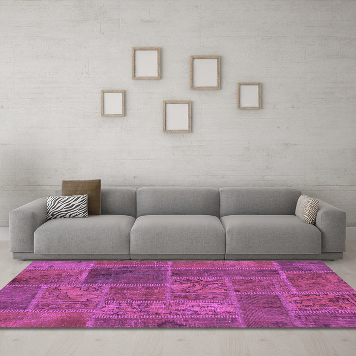 Machine Washable Patchwork Purple Transitional Area Rugs in a Living Room, wshabs1261pur