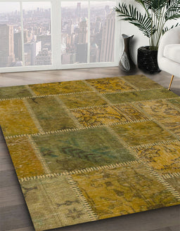 Machine Washable Abstract Dark Golden Brown Rug in a Family Room, wshabs1261
