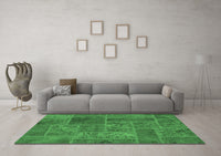 Machine Washable Patchwork Emerald Green Transitional Rug, wshabs1261emgrn