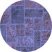 Round Patchwork Blue Transitional Rug, abs1261blu