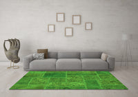 Machine Washable Patchwork Green Transitional Rug, wshabs1261grn