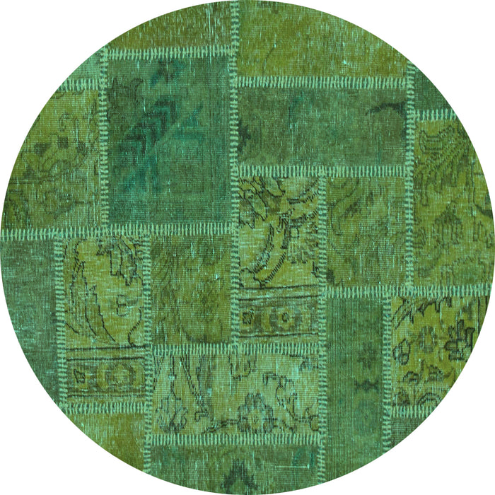 Round Machine Washable Patchwork Turquoise Transitional Area Rugs, wshabs1261turq