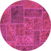 Round Machine Washable Patchwork Pink Transitional Rug, wshabs1261pnk