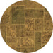 Round Patchwork Brown Transitional Rug, abs1261brn