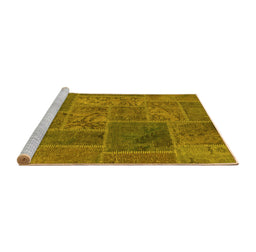 Sideview of Machine Washable Patchwork Yellow Transitional Rug, wshabs1261yw