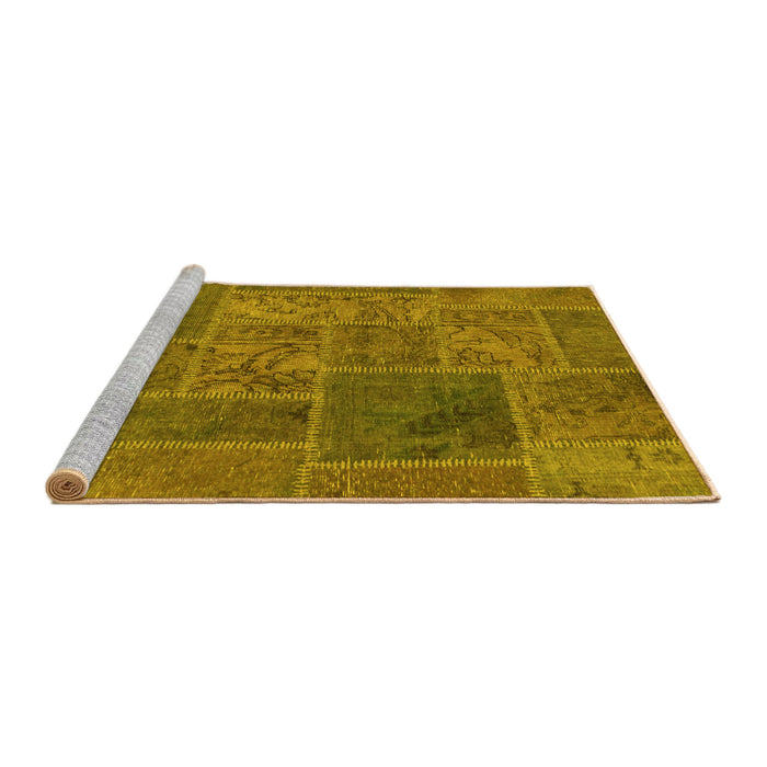 Sideview of Machine Washable Patchwork Yellow Transitional Rug, wshabs1261yw
