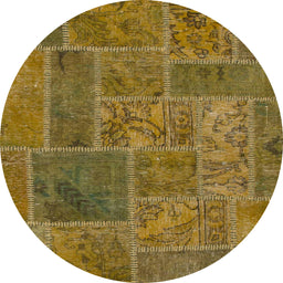 Round Abstract Dark Brown Patchwork Rug, abs1261